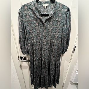 Max Studio Size Small Floral Button Front Midi Dress, Beautiful Forest Green.